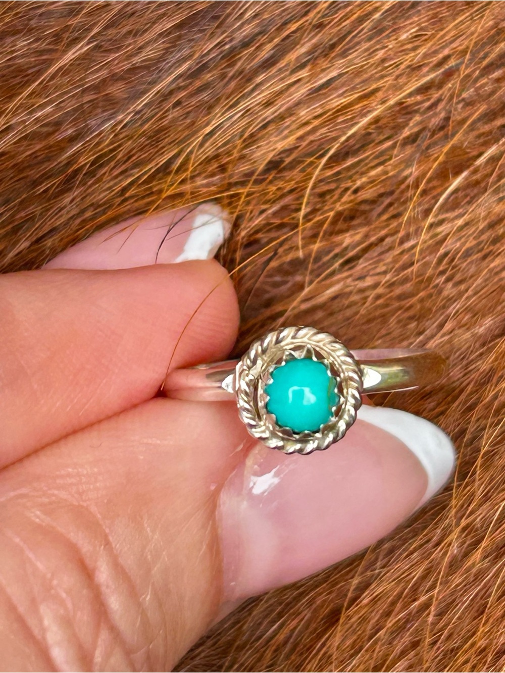 Turquoise Rope-Set Sterling Silver Ring - Women's Jewelry